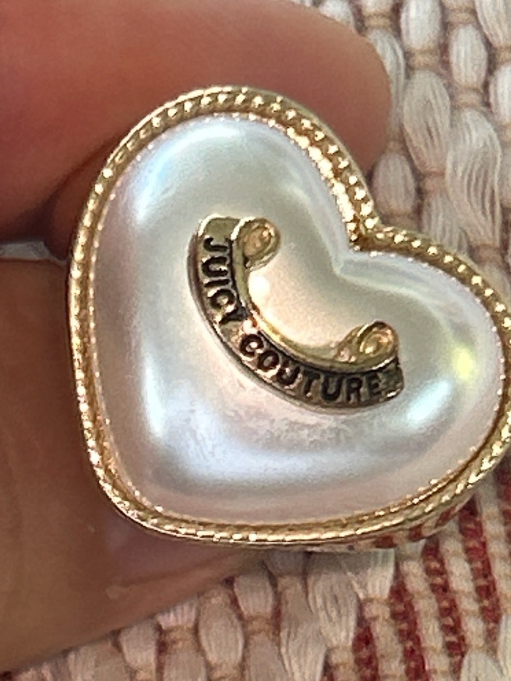 Juicy Couture cabochon Pearl Heart adjustable ring